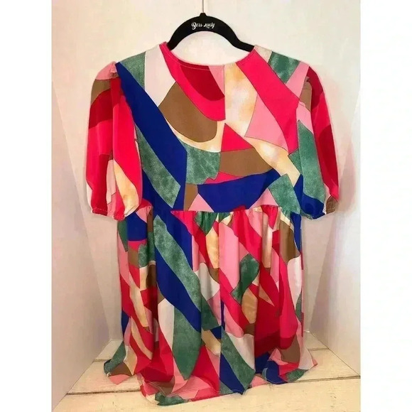 Emory Rose Puffed Sleeve Colorful Patchwork Print Dress‎ Women’s Size Small - Picture 7 of 7
